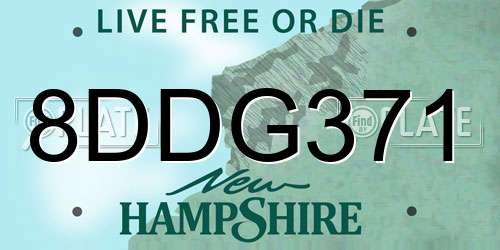 8DDG371 New Hampshire License Plate