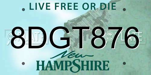 8DGT876 New Hampshire License Plate