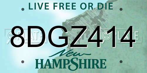 8DGZ414 New Hampshire License Plate