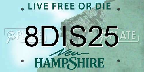 8DIS25 New Hampshire License Plate