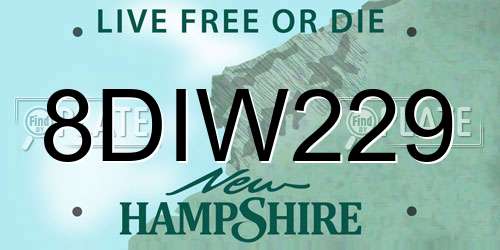 8DIW229 New Hampshire License Plate