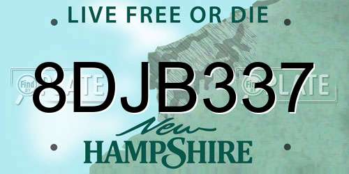 8DJB337 New Hampshire License Plate