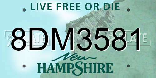8DM3581 New Hampshire License Plate