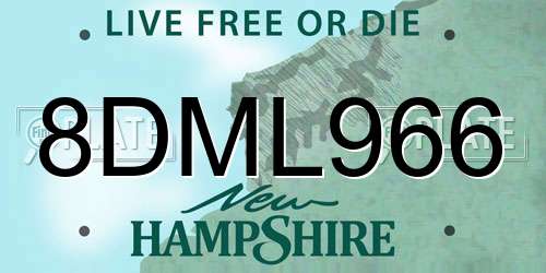 8DML966 New Hampshire License Plate