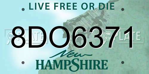 8DO6371 New Hampshire License Plate