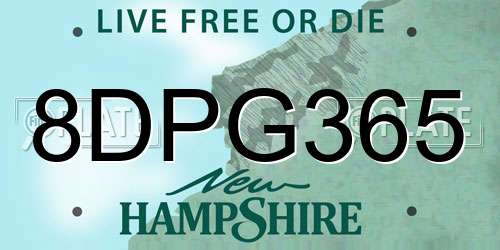 8DPG365 New Hampshire License Plate