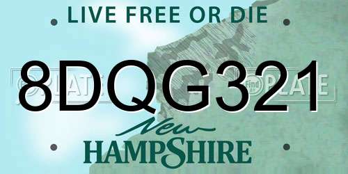 8DQG321 New Hampshire License Plate