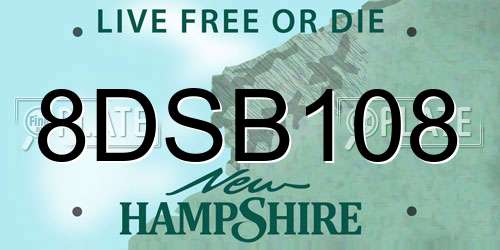 8DSB108 New Hampshire License Plate