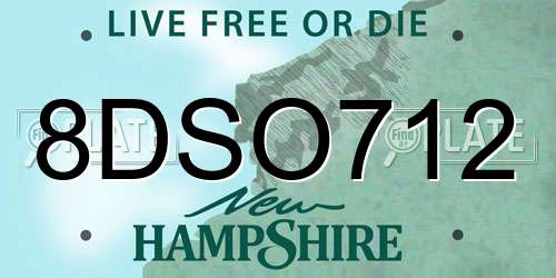8DSO712 New Hampshire License Plate