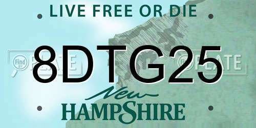 8DTG25 New Hampshire License Plate