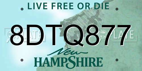 8DTQ877 New Hampshire License Plate