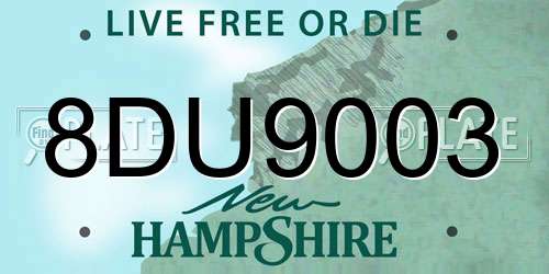 8DU9003 New Hampshire License Plate