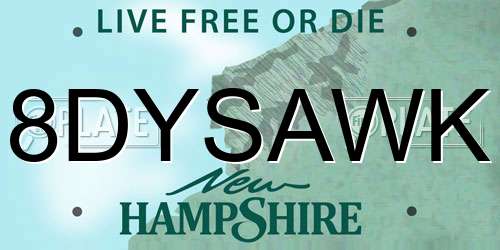 8DYSAWK New Hampshire License Plate