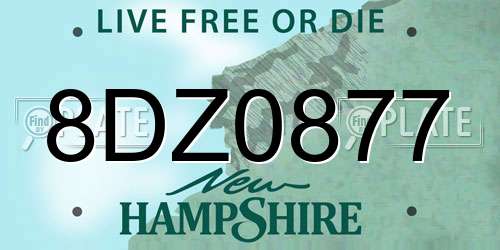 8DZ0877 New Hampshire License Plate
