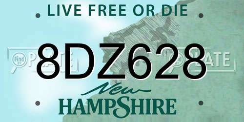 8DZ628 New Hampshire License Plate