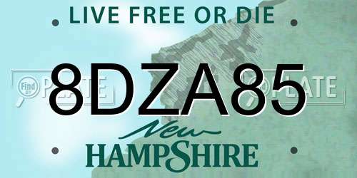 8DZA85 New Hampshire License Plate