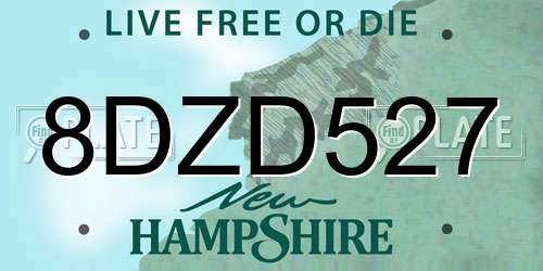 8DZD527 New Hampshire License Plate