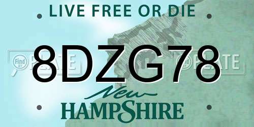 8DZG78 New Hampshire License Plate