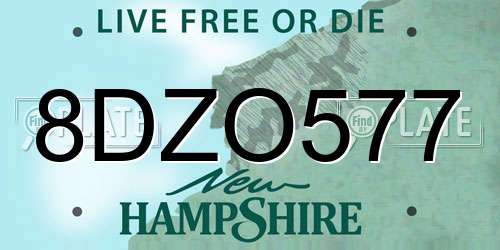 8DZO577 New Hampshire License Plate
