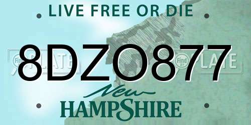 8DZO877 New Hampshire License Plate
