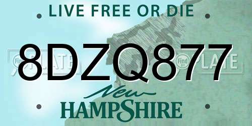 8DZQ877 New Hampshire License Plate