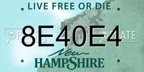 8E40E4 New Hampshire License Plate