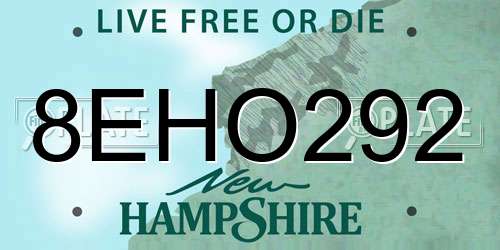 8EHO292 New Hampshire License Plate