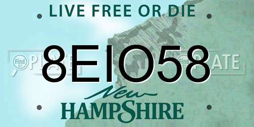 8EIO58 New Hampshire License Plate
