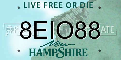 8EIO88 New Hampshire License Plate