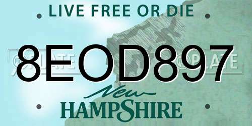 8EOD897 New Hampshire License Plate
