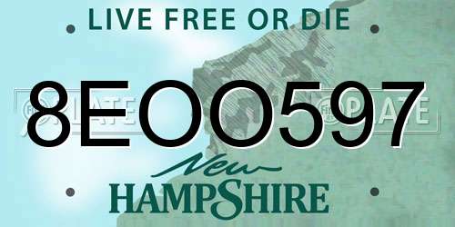 8EOO597 New Hampshire License Plate