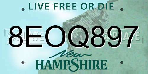 8EOQ897 New Hampshire License Plate
