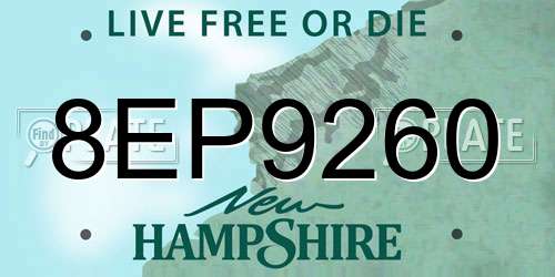 8EP9260 New Hampshire License Plate