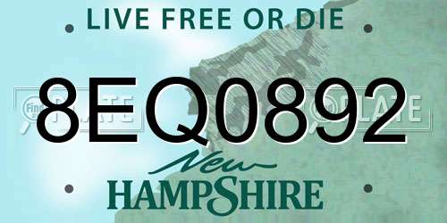 8EQ0892 New Hampshire License Plate