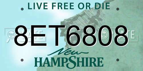 8ET6808 New Hampshire License Plate