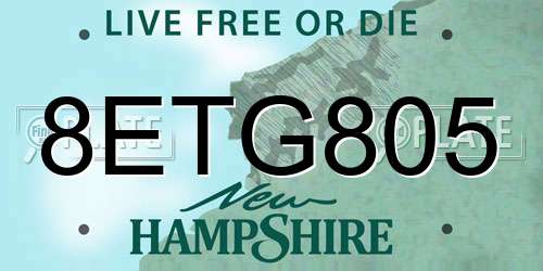 8ETG805 New Hampshire License Plate