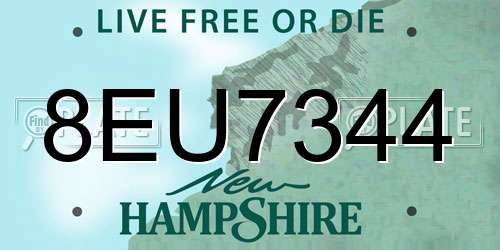 8EU7344 New Hampshire License Plate