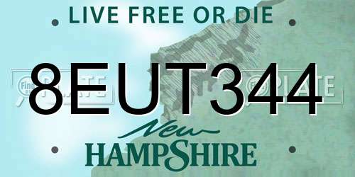 8EUT344 New Hampshire License Plate