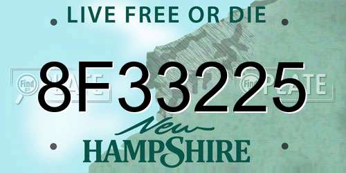 8F33225 New Hampshire License Plate