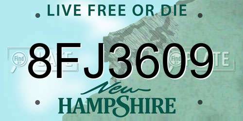 8FJ3609 New Hampshire License Plate