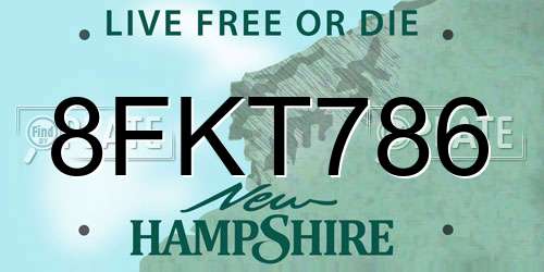 8FKT786 New Hampshire License Plate