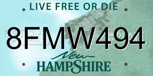 8FMW494 New Hampshire License Plate