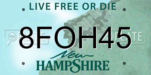 8FOH45 New Hampshire License Plate