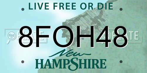 8FOH48 New Hampshire License Plate