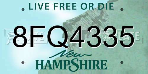 8FQ4335 New Hampshire License Plate