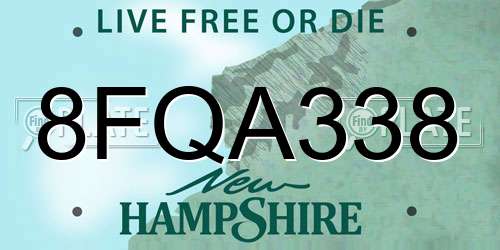 8FQA338 New Hampshire License Plate