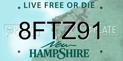 8FTZ91 New Hampshire License Plate