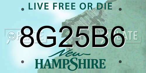 8G25B6 New Hampshire License Plate