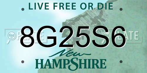 8G25S6 New Hampshire License Plate