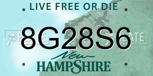 8G28S6 New Hampshire License Plate